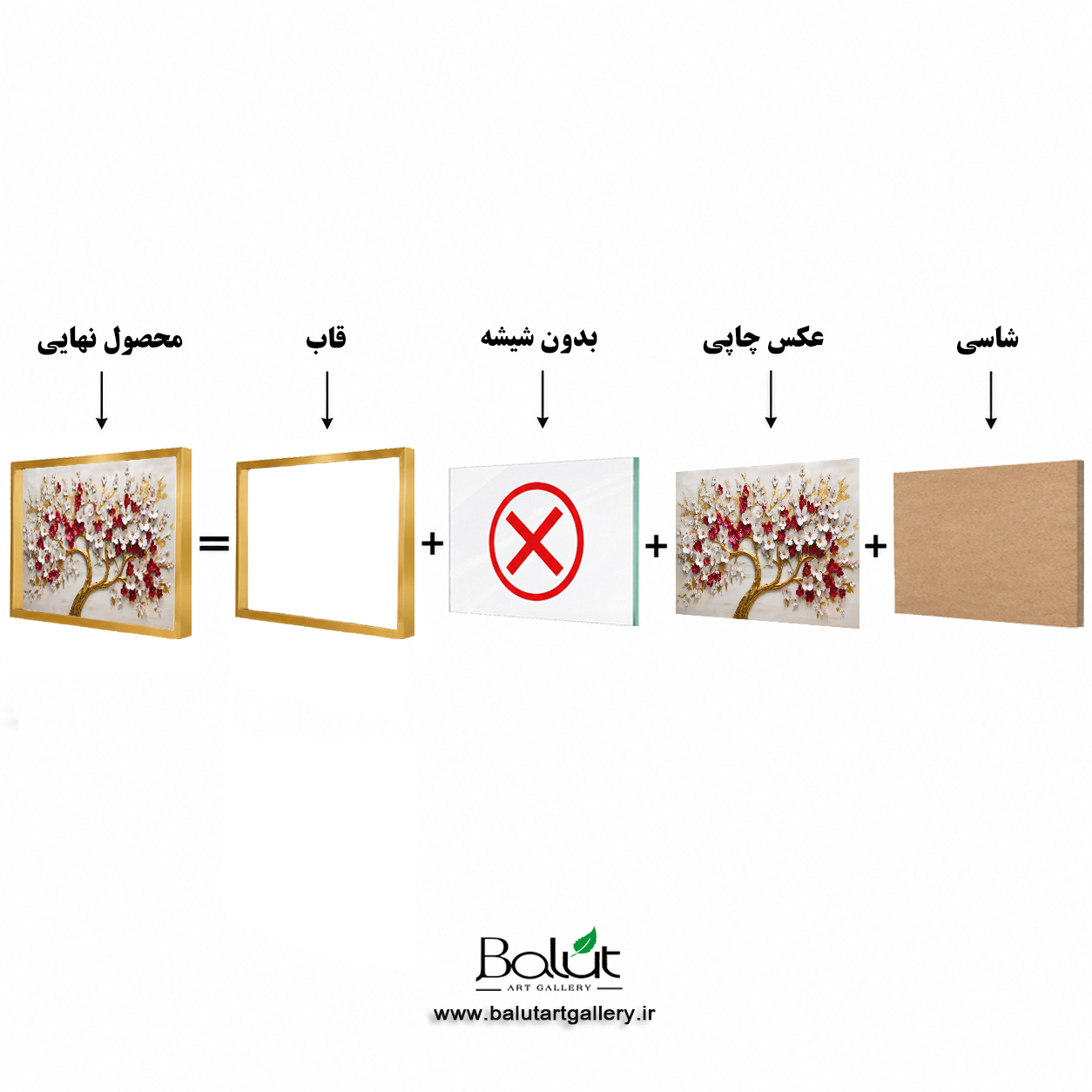 تابلو دکوراتیو  مدرن «درخت طلایی و شکوفه های سفید و آلبالویی»