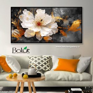 گل سفید با زمینه آبستره طلایی