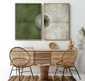 تابلو دکوراتیو مدرن خطوط سبز و سفید