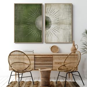 تابلو دکوراتیو مدرن خطوط سبز و سفید