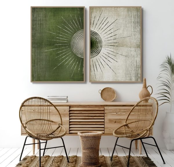 تابلو دکوراتیو مدرن خطوط سبز و سفید